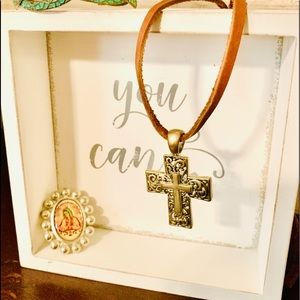 Leather Choker with Vintage Cross